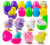 JOYIN 12 pezzi Plastica Uova di Pasqua con Giocattoli a Carica Conigli e Pulcini Pasquali di Peluche, Uova di Pasqua da per Bambini Bomboniere per Feste Regali Caccia alle Uova di Pasqua