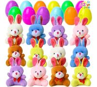 JOYIN 12 pezzi uova di Pasqua pre-riempite in mini peluche, riempitivi di cestini pasquali per bambini, caccia alle uova di Pasqua, penna stilografica