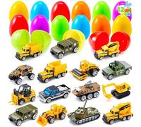 JOYIN 12 uova di Pasqua pre-riempite con veicoli in pressofusione, auto da città e camion, uovo giocattolo preriempito per bambini, come regalo per riempire cesti per bambini, regalo per feste e