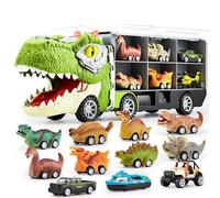 JOYIN 13 Pcs Dinosaur Toy Car Transporter for Kids, con 12 veicoli dinosauro retrattili, 1 camion trasporto dinosauri giocattolo con musica, suoni, luci, 1 elicottero