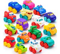 JOYIN 16 Pezzi Macchinine dei Cartoni Animati, Set di Macchinine in Gomma Morbida, Mini Veicoli Giocattolo, Macchinina da Bagno per Bambini Piccoli, Regalo per Compleanno di Ragazzi e Ragazze