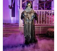 JOYIN 175cm Decorazione animata di Grim Reaper di Halloween con catena, scheletro a grandezza naturale con occhi illuminati Suono raccapricciante