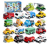 JOYIN 18 pezzi macchinine giocattolo auto e camion Set modellini per veicoli Tirare indietro veicoli alimentati a frizione per bambini e ragazzi Giocattoli educativi
