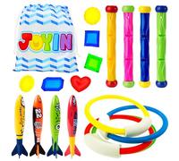 JOYIN 18 Pezzi Piscina Immersione Giocattolo Anelli di Nuoto Bastoncini da Immersione e Banditi Toypedo con Set Regalo Tesori Subacquei Giochi da Immersione Sott'Acqua