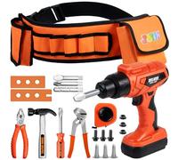 JOYIN 19 Pezzi Cintura Attrezzi Bambini Giocattoli Attrezzi da Costruzione Set Strumenti da Costruzione realistici per Bambini con Trapano Elettrico e Accessori Lavorazione