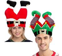 JOYIN 2 cappelli di Natale Babbo Natale ed elfo pantaloni per divertenti e festivi cappello per feste di Natale, decorazioni natalizie, Rosso e verde.