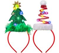 JOYIN 2 cerchietti per capelli natalizi illuminati con luci a LED, con cappello di Babbo Natale e albero di Natale, per feste e feste (taglia unica)