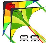 JOYIN 2 confezioni di aquiloni Delta grandi, verdi e multicolore, facili da far volare per bambini e adulti, con corda da 80 m, aquilone da spiaggia per attività all'aperto e giocattoli da spiaggia