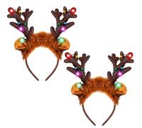 JOYIN 2 fasce per capelli a forma di renna con LED, per Natale, feste di Natale, feste, accessori per capelli (taglia unica)