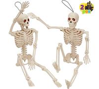 JOYIN 2 Pezzi 16" Scheletro Appeso di Halloween con Occhi a Luce LED Rossa, Ossa di Plastica Umane con Giunti Posabili, per Decorazione di Interni ed Esterni