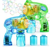 JOYIN 2 pezzi Pistola a Bolle Colorata con 2 Bottiglie di Soluzione di Bolle da 147ml per Bambini Giochi all'aperto e al coperto Festa a tema d'estate Compleanno