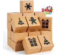 JOYIN 24 PC Scatole da forno marrone con finestra, 4 "x 4" x 2,5 "piccole scatole di biscotti kraft per cupcakes di Natale, biscotti, brownies, ciambelle, tartufi regalo.