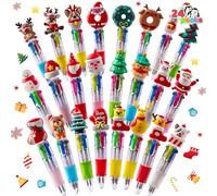 JOYIN 24 penne a sfera natalizie multicolore da 9 cm, 4 colori in 1, mini penne divertenti con 24 disegni per bambini, calze di Natale, ufficio, classe, insegnanti, studenti, regalo di Natale