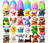 JOYIN 24 pezzi di uova plastica di Pasqua colorate di colore vivace preriempite con giocattoli da minin animali di peluche bomboniere per la festa di Pasqua per bambini