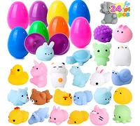 JOYIN 24 pezzi di uova plastica di Pasqua preriempite con giocattoli morbidi da stringere per allievare lo stress per Pasqua bomboniere
