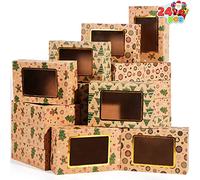 JOYIN 24 pezzi sventati cassette di biscotti natalizi con finestra 8.75 "x 5,6" x 2,75 ", tratta scatole per ciambella e biscotti, scatole da forno a kraft marrone, scatola da forno regalo
