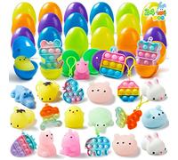 JOYIN 24 Pezzi Uova di Pasqua Preriempite con Giocattoli Assortiti, Piene di Giocattoli Squishy Mochi e Portachiavi Pop Bubble Fidget, Giocattoli Antistress per Ripieni di Cestini di Pasqua
