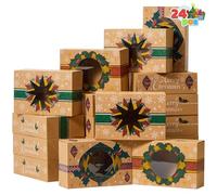 JOYIN 24 Scatole di biscotti natalizi kraft kraft con finestra 8,5 "x 5,75" x 2,75 ", tratta scatole con 3 disegni per pasticcini, cupcakes, brownies, regalo, ciambella e biscotti