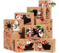 JOYIN 24 scatole per biscotti di Natale, scatole per biscotti in carta kraft con finestra, 21,6 x 14,6 x 7 cm, 6 design per biscotti natalizi per dolci, cupcake, brownie, regali di Natale