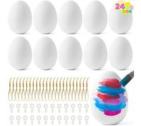 JOYIN 24 uova di Pasqua in plastica per dipingere e decorare, uova artigianali da appendere con corda, ornamenti vuoti per uova di Pasqua per colorare fai da te, decorazioni per feste di Pasqua e kit