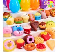 JOYIN 24 uova di Pasqua preriempite con fast food e dessert, giocattolo Mochi Squishy, antistress, per caccia alle uova a tema pasquale, bomboniere per bambini, riempitivo per cestini, forniture per