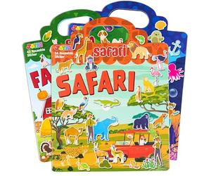 JOYIN 3 libri di adesivi gonfiati, attività riutilizzabili per bambini, giocattoli da viaggio, adesivi riutilizzabili carini, regali di artigianato - Fattoria, Oceano, Safari