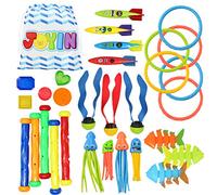 JOYIN 30 Piscina Immersione Giocattoli Giochi Acqua Bambini con Custodia Inclusa 5 Bastoncini da Immersione 6 Anelli da Immersione 5 Tesori dei Pirati 4 Siluri 3 Palline Giocattolo per Immersioni
