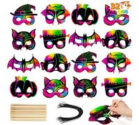JOYIN 32 Pezzi Maschere Antigraffio di Halloween Set con 8 Disegni per Arti e Mestieri, Libro delle Attività, Dolcetto o Scherzetto, Bomboniere per Feste Forniture per Feste di Halloween