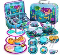 JOYIN 35 Pezzi Set Sirena Tea Party per Bambine, Finta Teiera di Latta, Principessa Tea Time Gioca Giocattolo da Cucina con Dessert, Regali di Compleanno per Bambini Età 3 4 5 6