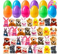 JOYIN 36 pezzi di uova plastica di Pasqua colorate di colore vivace preriempite con cari giocattoli da animali di peluche bomboniere per la festa di Pasqua per bambini