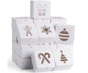 JOYIN 36 scatole per biscotti di Natale, bianche con finestra, 10,2 x 10,2 x 6,3 cm, scatole regalo per Natale, feste, bomboniere, pasticcini, cupcake, biscotti, ciambelle, regali