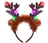 JOYIN 4 fasce per capelli lucide a forma di renna con LED per decorazioni natalizie e festività (taglia unica per tutti)