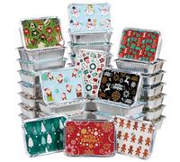 JOYIN 40 pezzi Contenitori di lamina di Natale con coperchio, 8 design per le vacanze, borse da regalo di Natale da 6,5 "x5 x2, per gli avanzi delle vacanze GOODIE CONTENITO