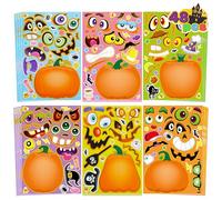 JOYIN 48 Fogli di Adesivi per la Faccia di Zucca di Halloween, Crea i Tuoi Personaggi, mescola e abbina Fogli di Adesivi con 6 Diversi Design di Zucca di Halloween, Articoli per Feste per Bambini