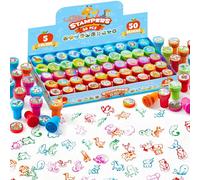 JOYIN 50 Pezzi Timbri Animali per Bambini, Set di Timbri Animali Multicolore Timbri Giocattolo Timbri in Plastica, 5 Colori, 50 Disegni per Riempire Le Tasche delle Feste