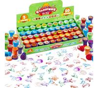 JOYIN 50 Pezzi Timbri Autoinchiostranti Dinosauro per Bambini, Timbri Dinosauro Bambini, Timbri Giocattolo Multicolore, Riempitivi Tascabili per Feste, Set Timbri Regalo 3 Anni, 5 Colori, 50 Disegni