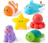 JOYIN - 6 Giocattoli da Bagno Animali Marini, Sigillati senza Fori & Antimuffa, Giocattoli d'Acqua Morbidi e Atossici per Bambini, Spremibili e Galleggianti, Ideali per Vasca e Piscina