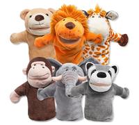 JOYIN 6 Marionette da Mano per Bambini, Burattini di Animali in Peluche con Bocca Mobile, Elefante, Giraffa, Leone, Orso, Procione e Scimmia, Scuola Materna,Regalo di Compleanno