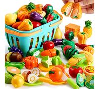 JOYIN 68 Pezzi Giocattolo da Taglio per Cucina per Bambini, Cibo Finto per Cucina da Gioco, Include Frutta e Verdura in Plastica, Cesto Portaoggetti, Giocattoli Finti, Regali per Bambini