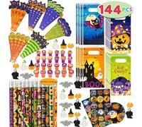 JOYIN a Tema Holloween 144 Pezzi,24 Pacchetti di cancellerie assortite includono matite,raghelli，gomme nel Pacchetto di Dolcetto o Scherzetto Boboniere