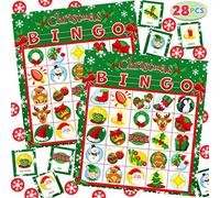 JOYIN Biglietti di bingo natalizi (5x5) per 28 giocatori, per attività in famiglia con bambini, giochi di carte per feste, giochi per scuola, regali per feste a tema tacchino (albero di Natale)