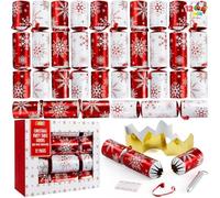 JOYIN Confezione da 12 bomboniere per feste di Natale, con fiocco di neve, colore rosso e bianco, per feste di Natale, per bambini e adulti, feste di Natale, cene e festività