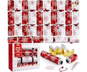 JOYIN Confezione da 12 bomboniere per feste di Natale, con fiocco di neve, colore rosso e bianco, per feste di Natale, per bambini e adulti, feste di Natale, cene e festività