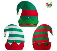 JOYIN Confezione da 3 cappelli classici unisex da elfo per cappelli natalizi per bambini con campanelle e cappelli per feste di Natale, Taglia unica