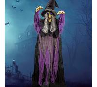 JOYIN Decorazione da appendere con strega parlante animata da 182,9 cm, con occhi luminosi e funzione di attivazione del suono, per decorazioni di Halloween, decorazioni da appendere per esterni/