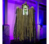 JOYIN Decorazione da appendere per strega di Halloween, veste marrone stracciata da 170 cm con luce e suono (attivato dal suono), decorazione di Halloween animata spaventosa per oggetti