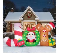JOYIN Decorazione natalizia gonfiabile lunga 2,4 m, con Babbo Natale con LED integrati, per feste di Natale, decorazione per esterni, decorazione natalizia gonfiabile per esterni, cortile, giardino