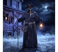 JOYIN Decorazione per Halloween per esterni da 190 cm: dottore fantasma animatronico attivato dal rumore, fantasma in piedi a grandezza naturale con testa girevole, occhi LED e lanterna