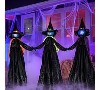 JOYIN Decorazioni di Halloween Confezione da 3 streghe illuminate con paletti Streghe spaventose con mano che tiene e viso illuminato per prato, cortile, giardino, patio, festa, decorazioni