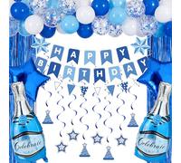 JOYIN Decorazioni per feste di compleanno blu navy, 76 pezzi, forniture per feste blu con striscione, palloncini in lamina e lattice, turbinii e tende orpelli per ragazzi, uomini, bambini 16°, 20°, 25